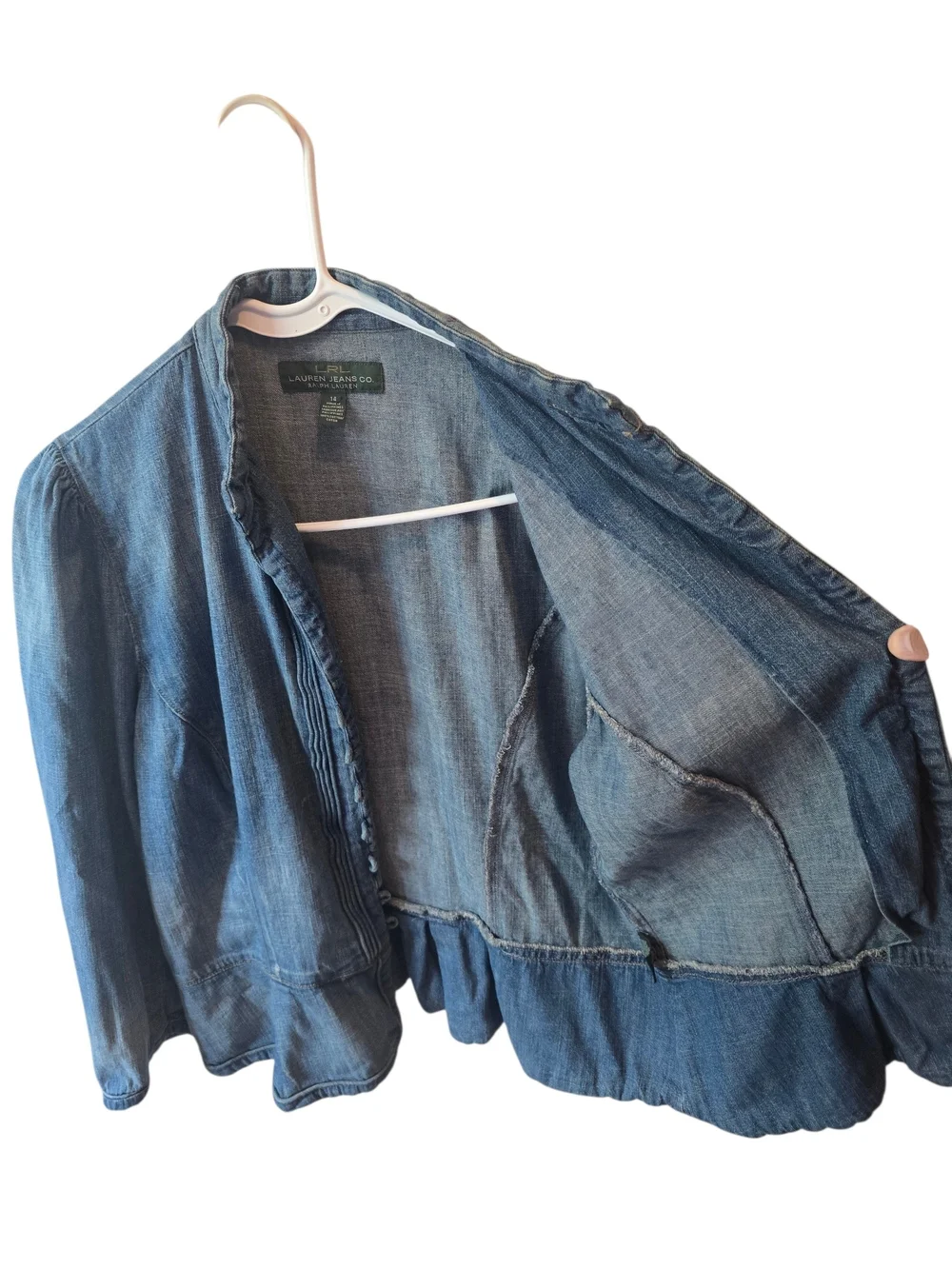 Lauren Ralph Lauren Button Front Peplum Denim Top Size 14 - Picture 2 of 7